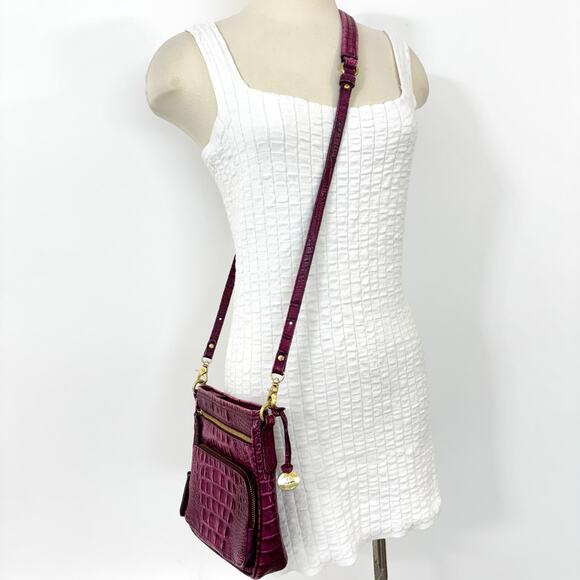 Brahmin Cleo Crossbody Bag Dewberry Berry Pink Embossed Leather - Picture 4 of 13